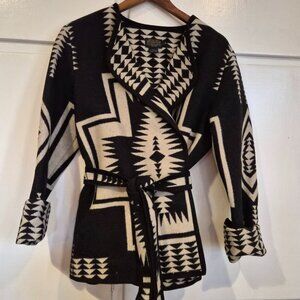 Pendleton Wool Wrap Jacket, Size Large Black and White